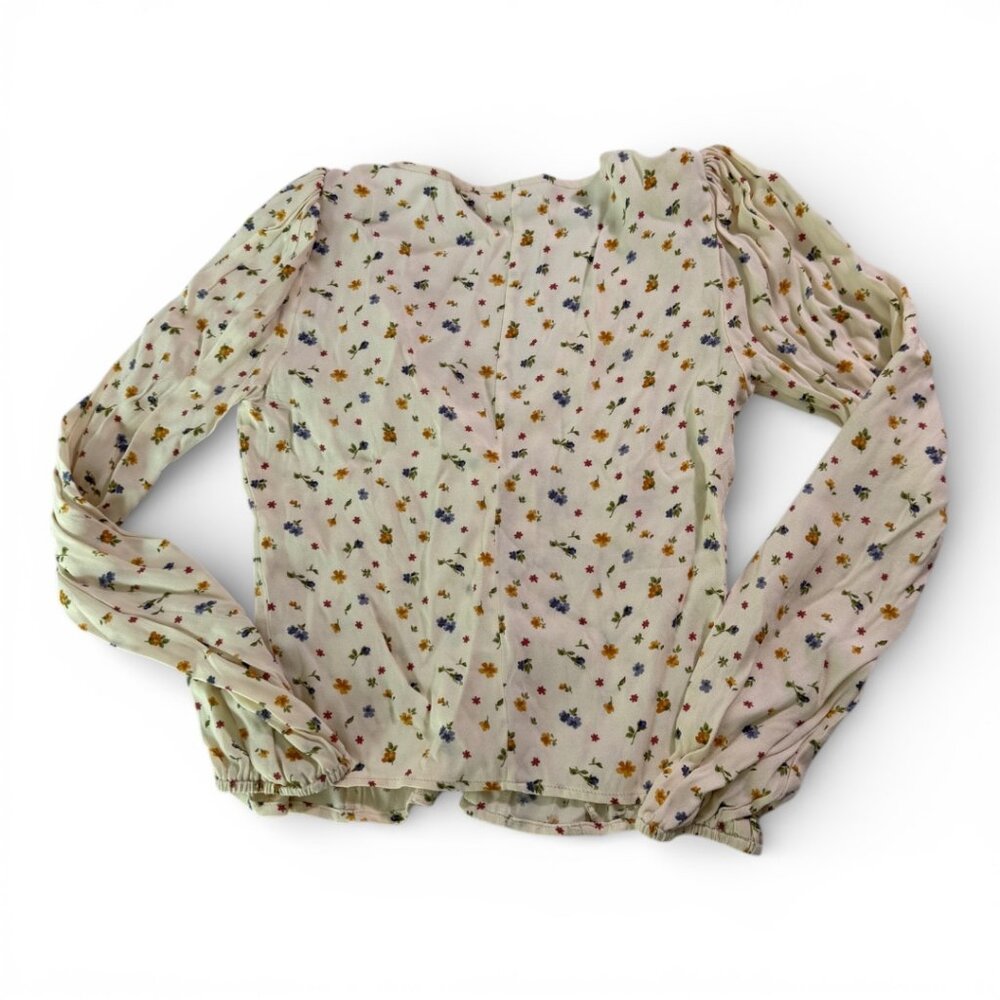 Reformation Nell Floral Print Blouse White Long Sleeve Tie Front Top Size Small - Picture 8 of 12